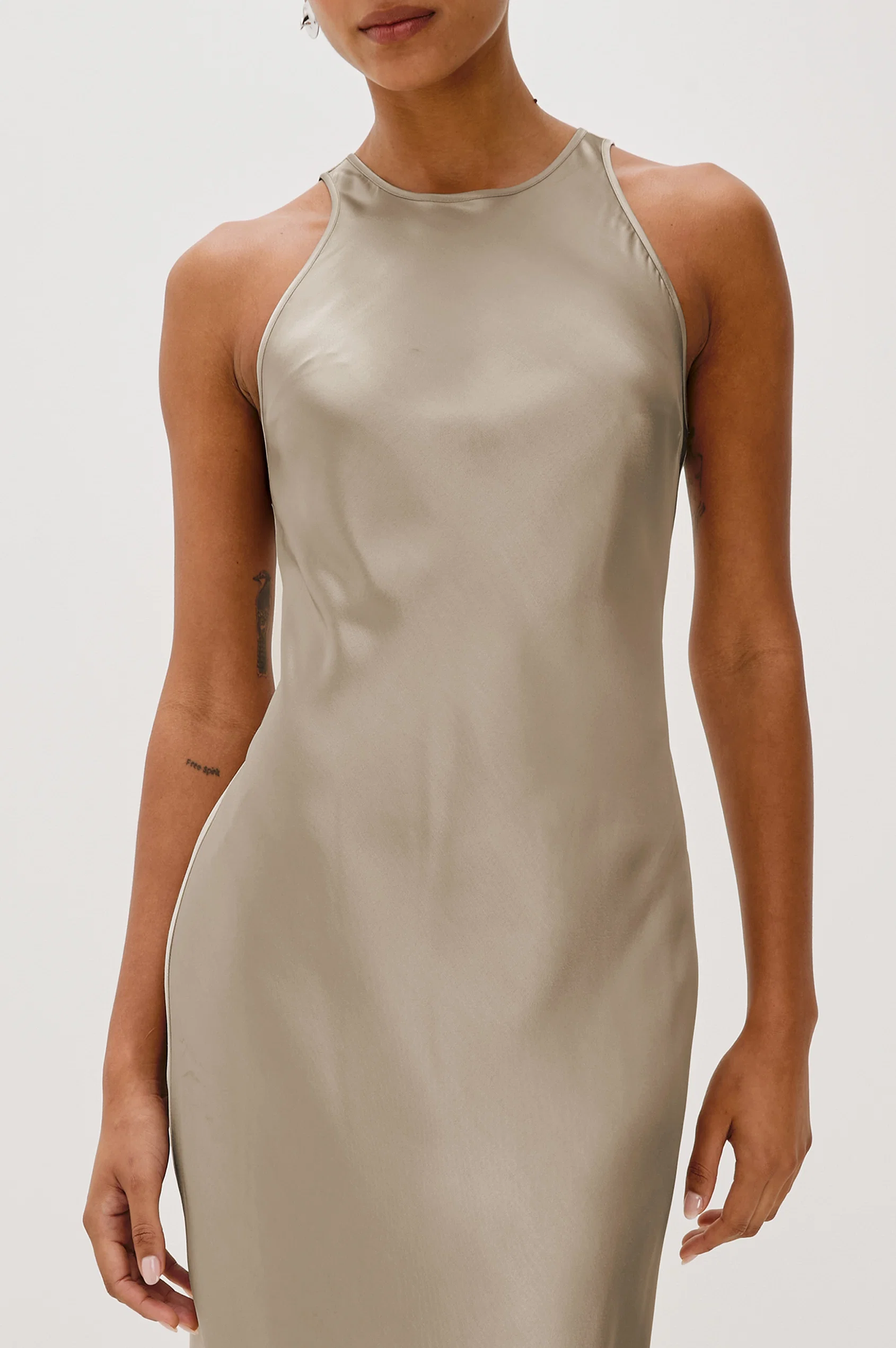 Solene - Mink RAILS women's beige satin sleeveless midi dress