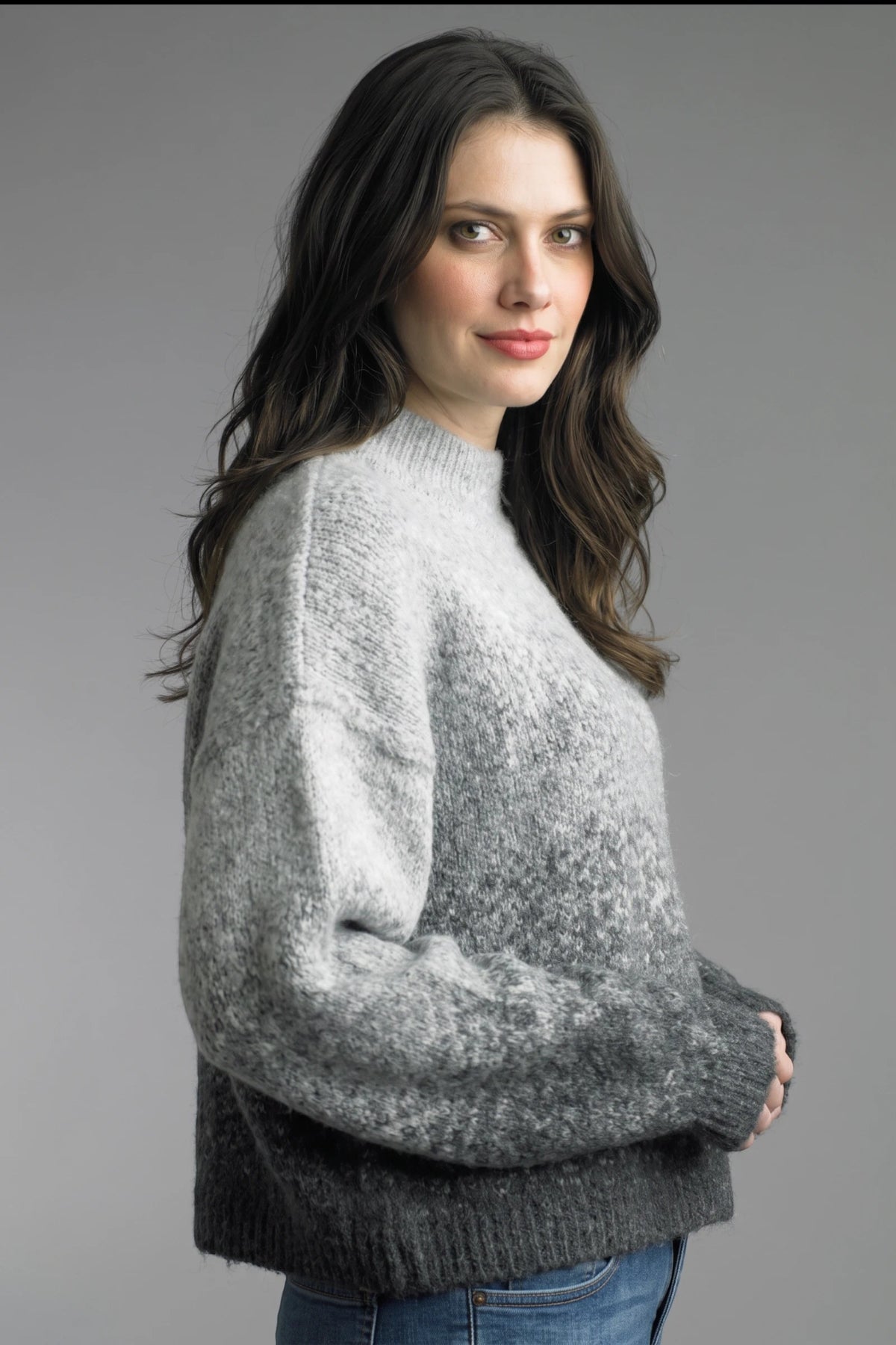 High Low Color Sweater - Gray