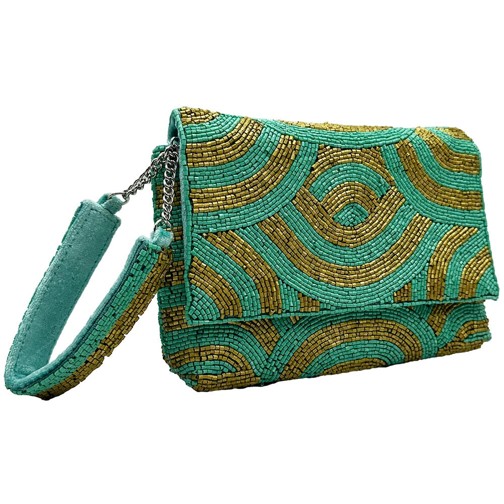 Turquoise And Gold Wristlet