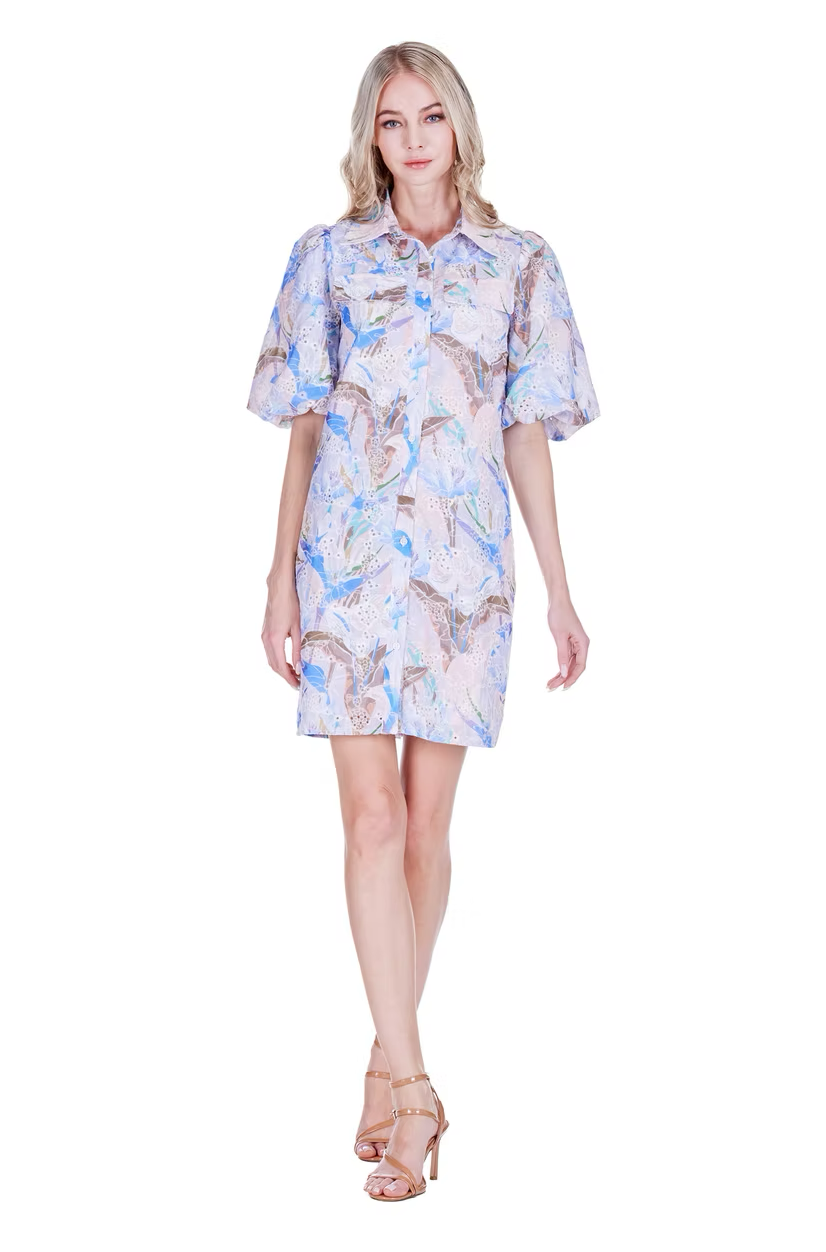 Puff Sleeve Fitted Shirtdress
