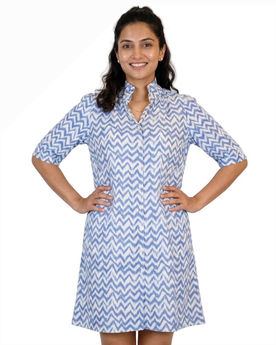 La Plage Cabana Tuesday Ss Dress - Chevron - Blue/White - L - Blue/White - Women's Dresses