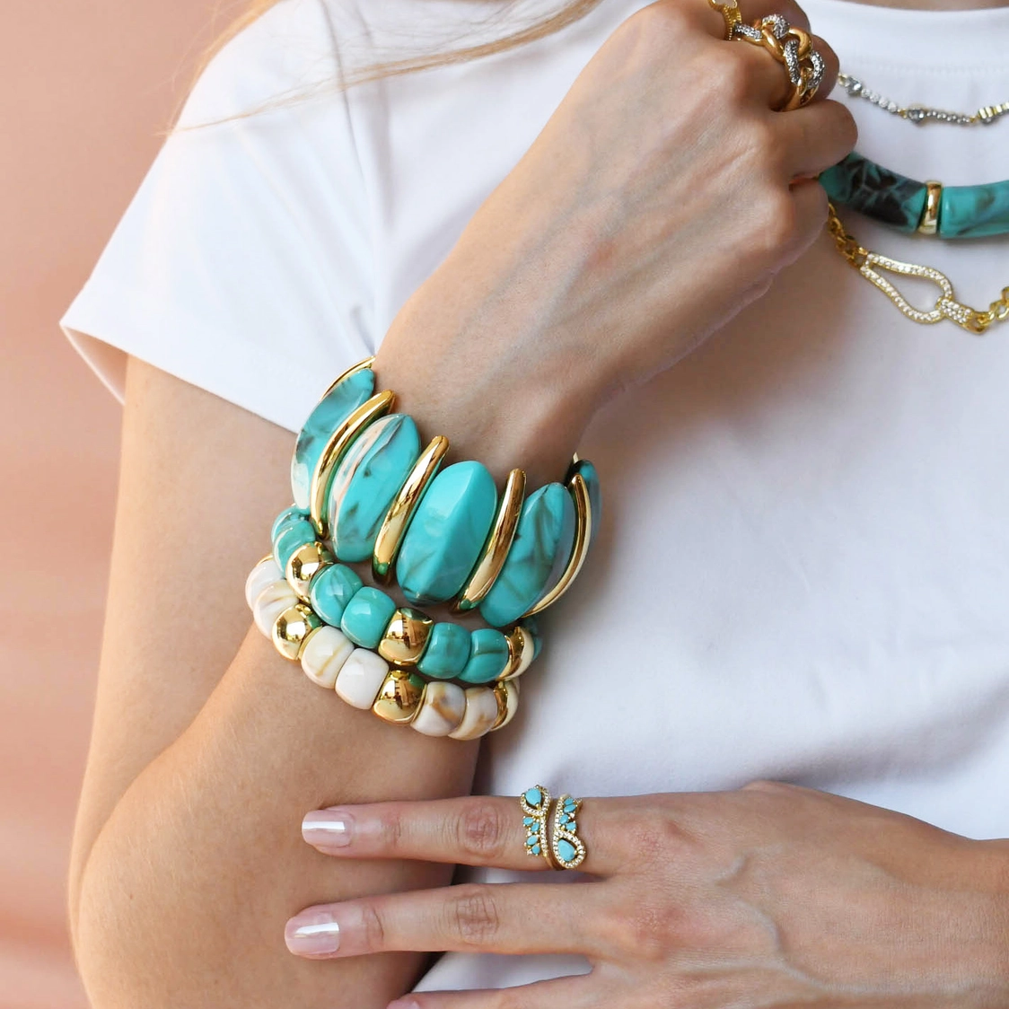 Chunk It Up Stretch Bracelet - Turquoise