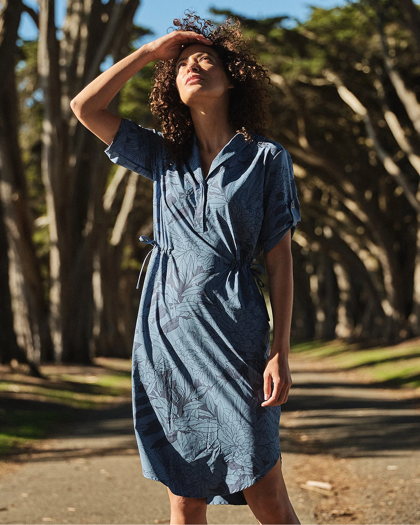 Spotless Traveler Dress S/S in blue floral with quick-dry, moisture-wicking fabric by Royal Robbins