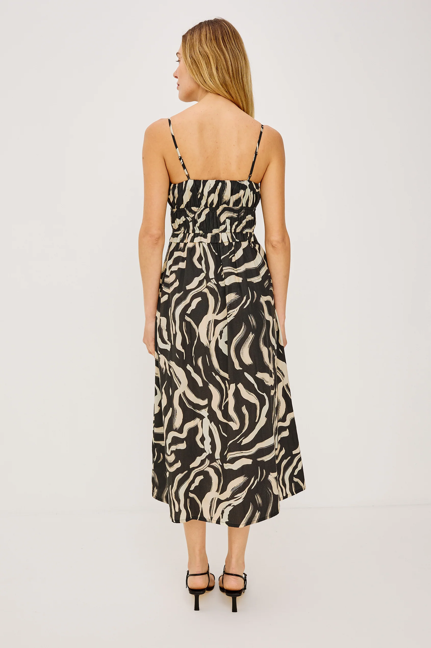 Breeze - Caicos black cotton maxi dress with adjustable straps and abstract print by RAILS