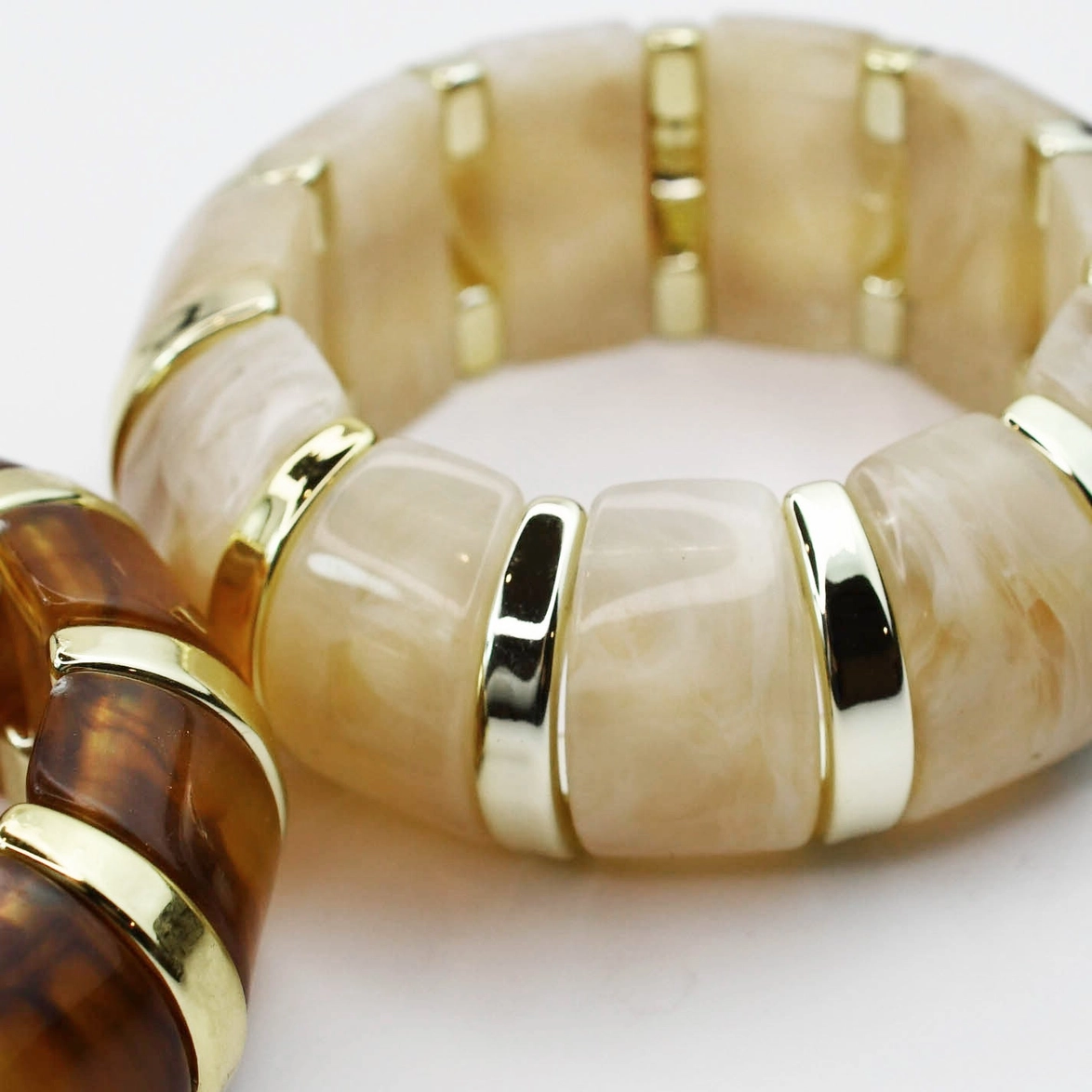 Golden Aura Bracelet - Ivory with glossy marbled resin and gold accents, TREASURE JEWELS Women’s Jewelry