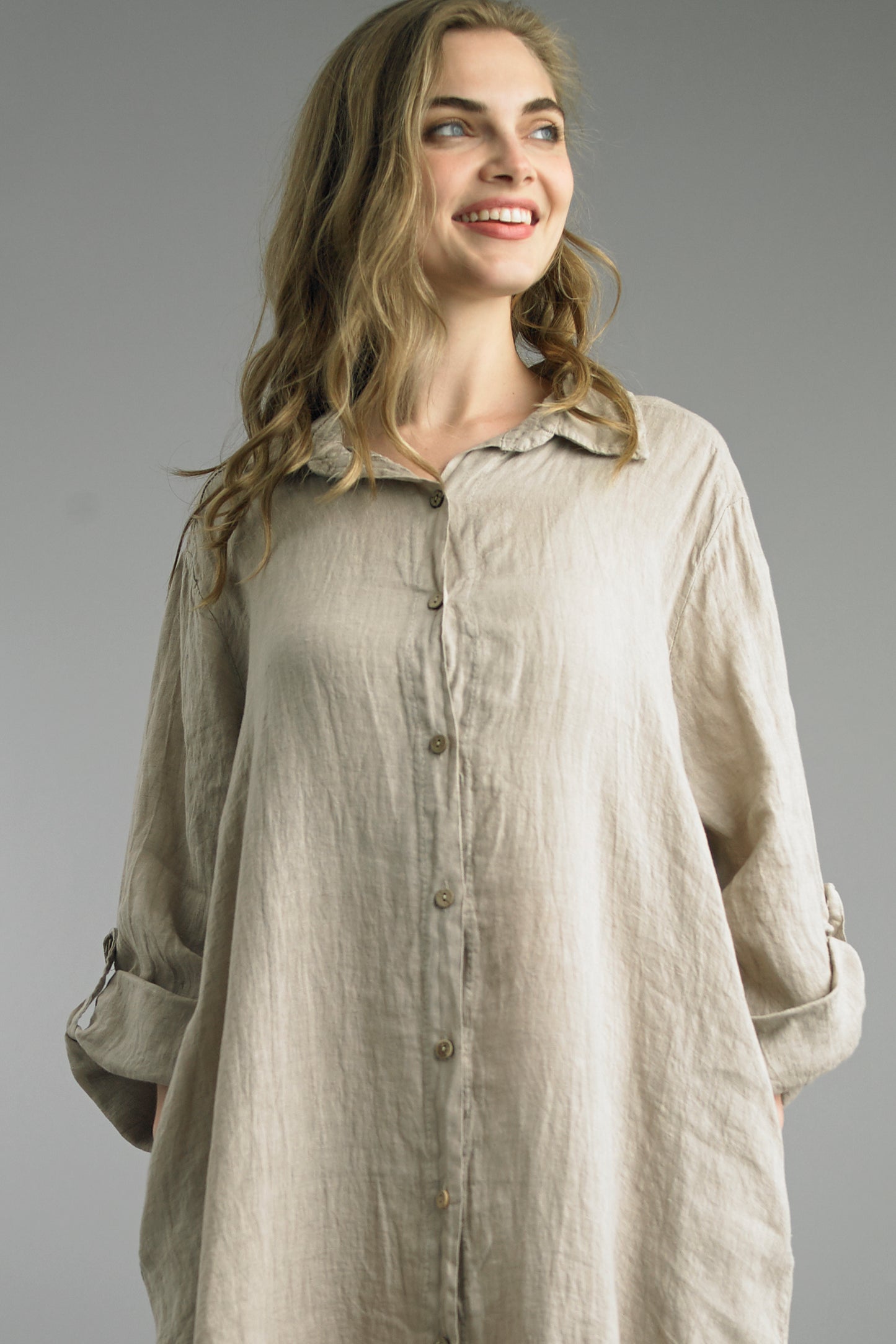 Button Front Dress Washed Linen