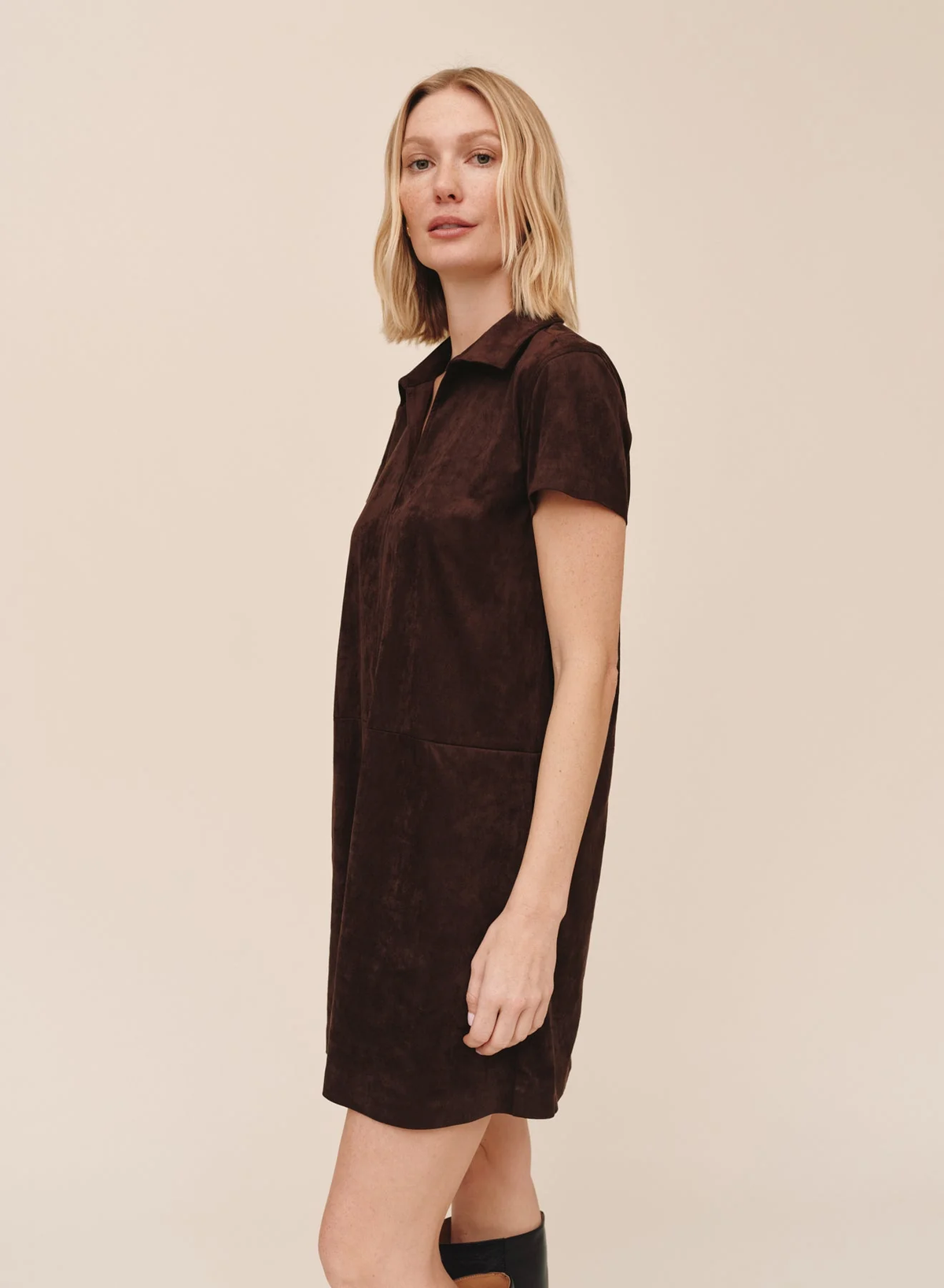 Short Sleeve Pullover A-Line Dress - Dark Roast