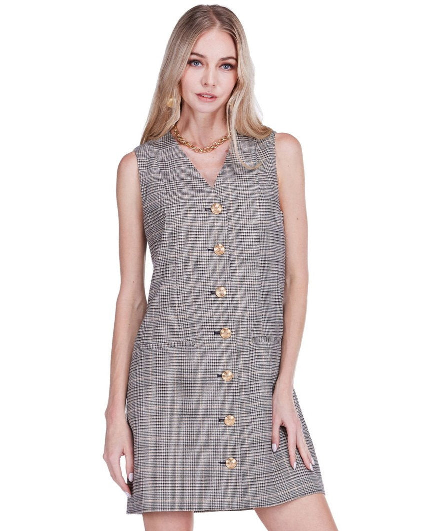 V-Neck Buttons Fitted Dress