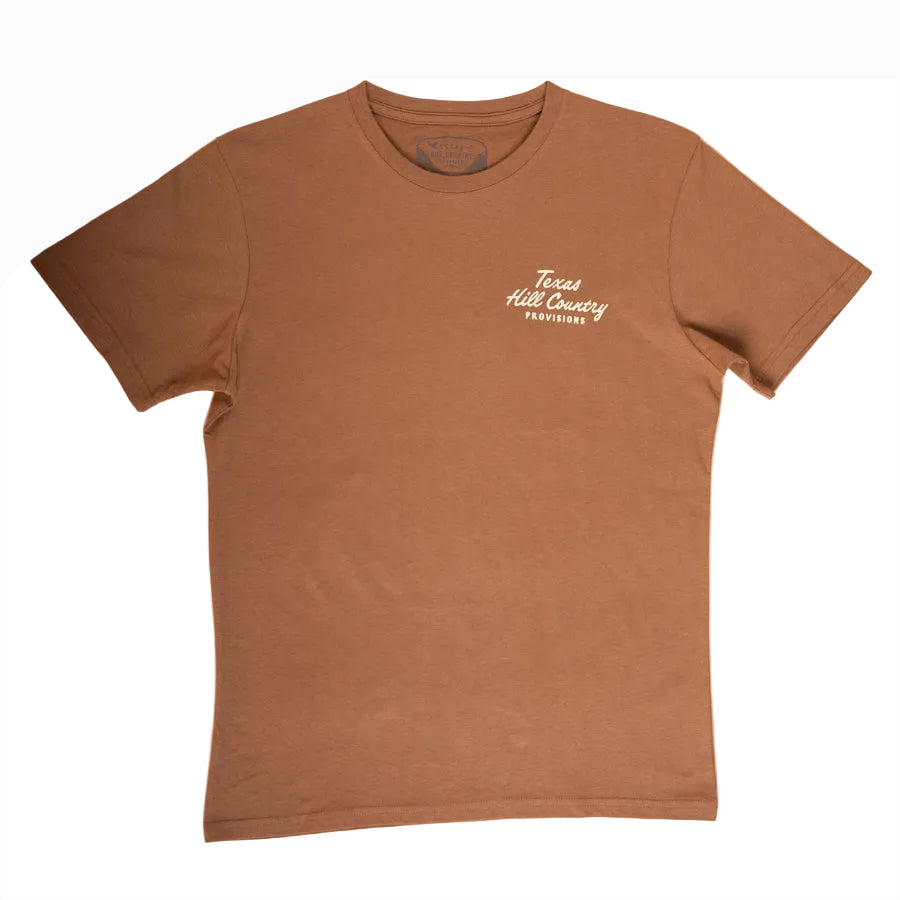 Makin' Hay Tee Bison Brown T-shirt with small chest Texas Hill Country logo