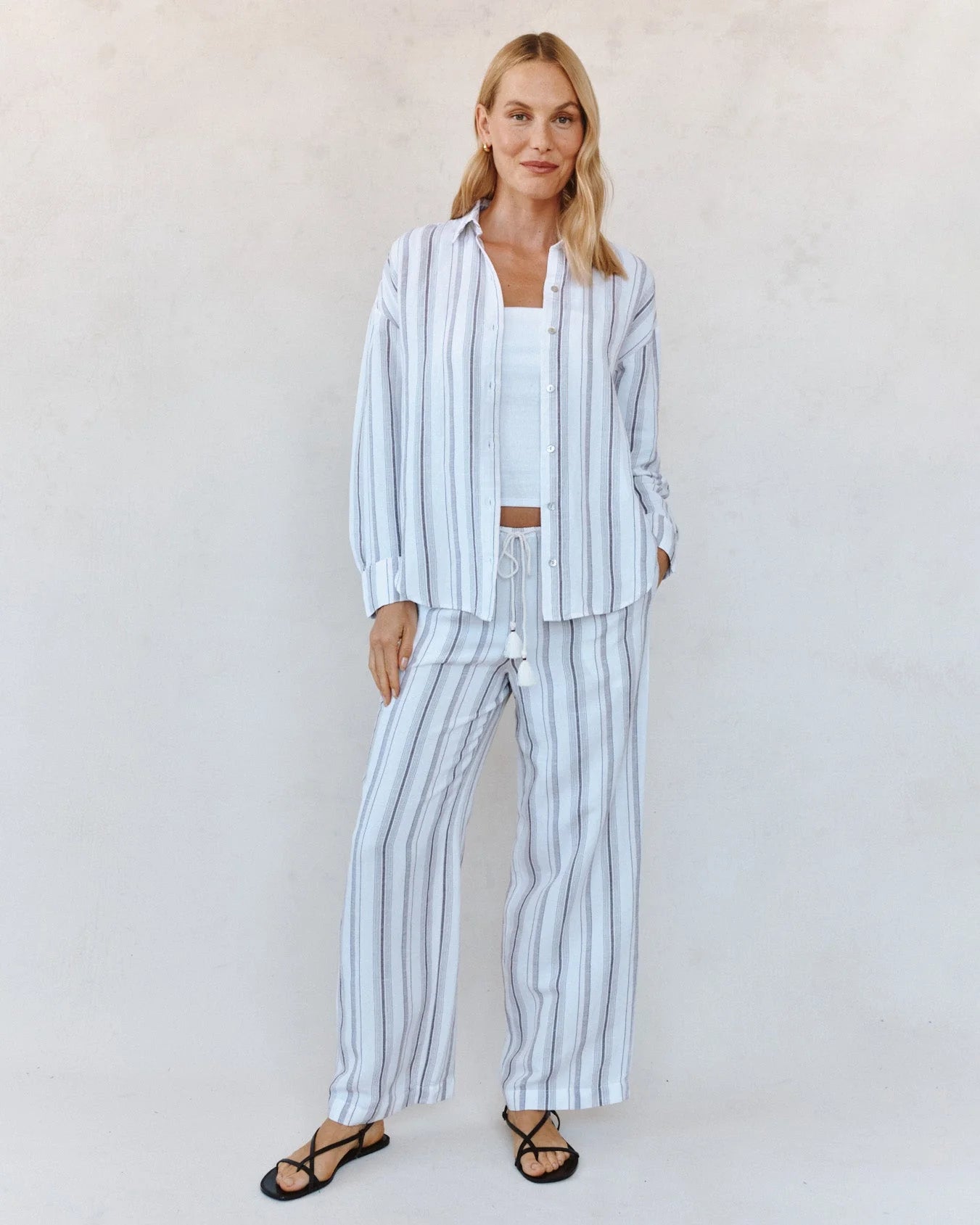 Oversized Clean Shirt - Rosewood Stripe lightweight linen blend with relaxed fit by BELLA DAHL