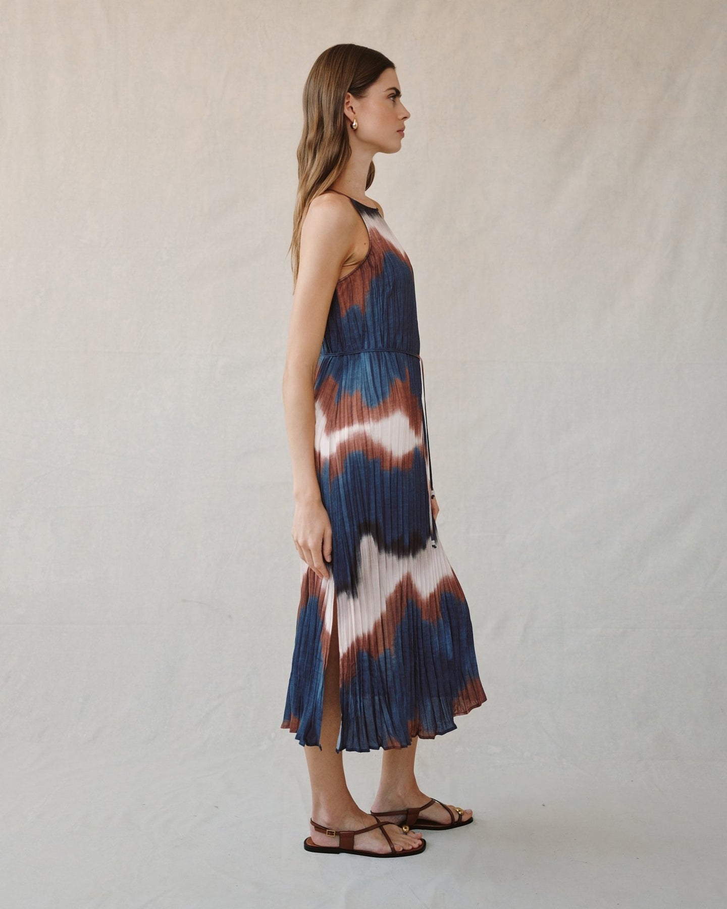 Pleated Midi Dress W/Side Slits