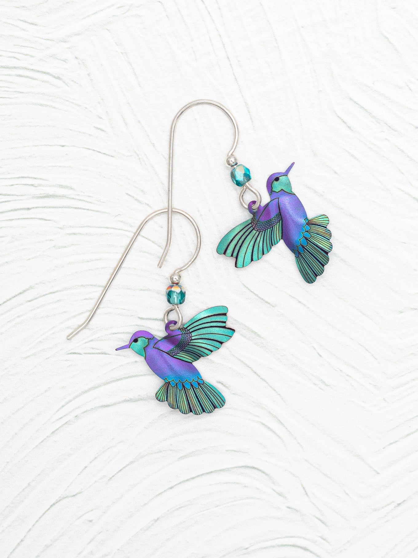 Picaflor Earrings - Ultra Violet, vibrant hummingbird design with teal and purple, HOLLY YASHI Women's Jewelry HCO