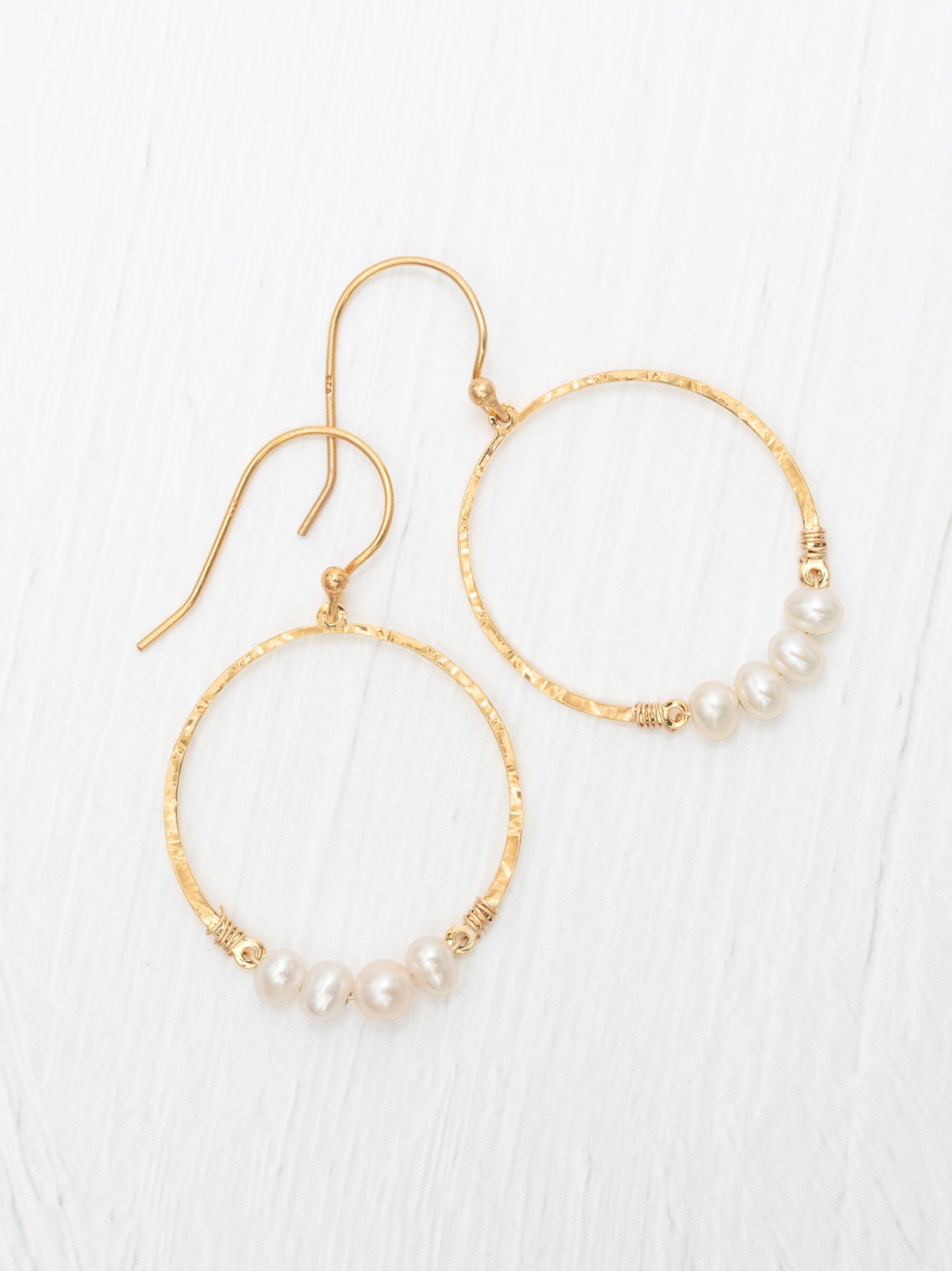Rosa Hoop Earrings - Gold/White hammered hoops with freshwater pearls by HOLLY YASHI Women's Jewelry HCO