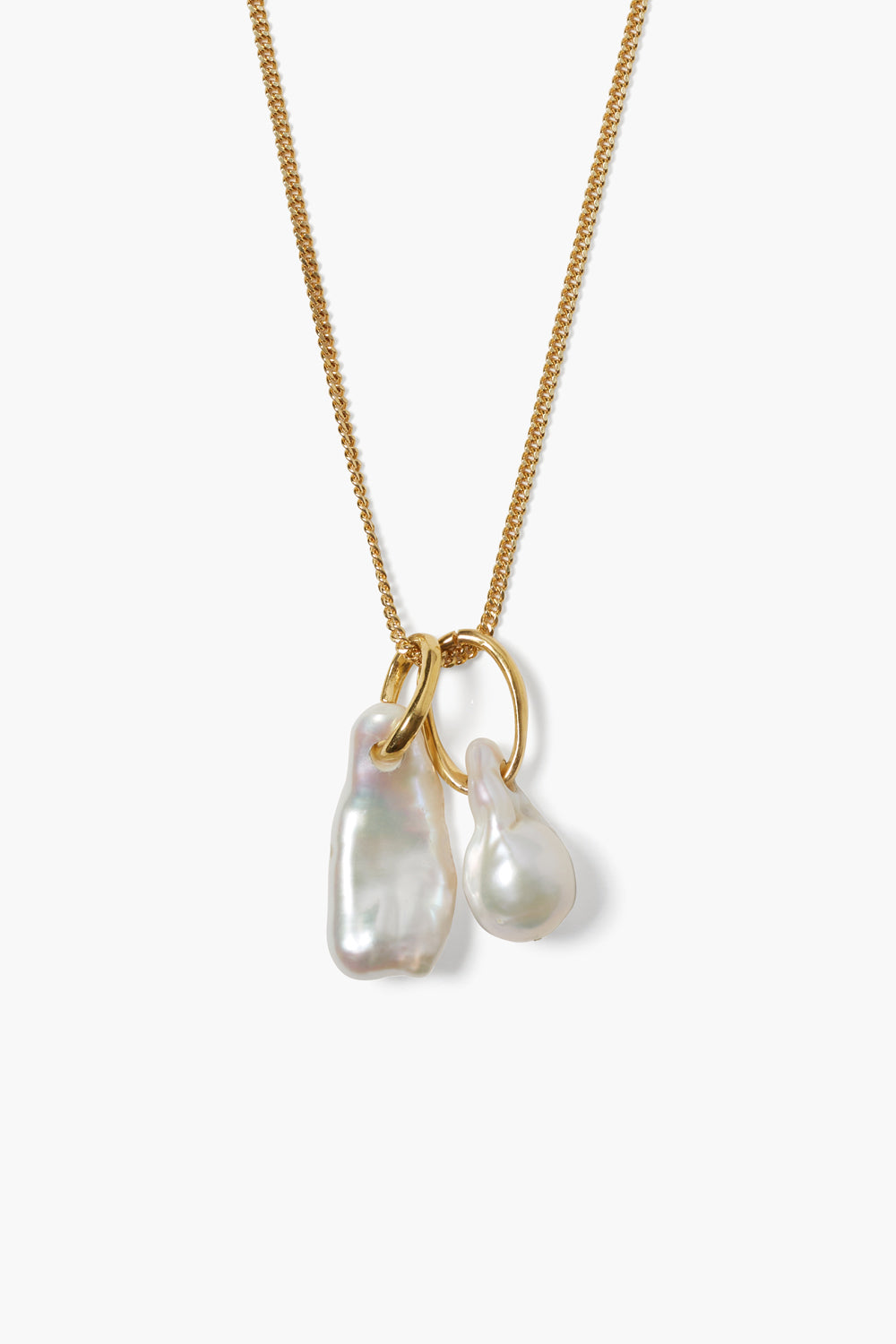 18Kt Gp Neck Biwa/Baroq Pearl necklace featuring two unique baroque pearls with gold-plated chain, personally curated for effortless Hill Country style in Fredericksburg, Texas.