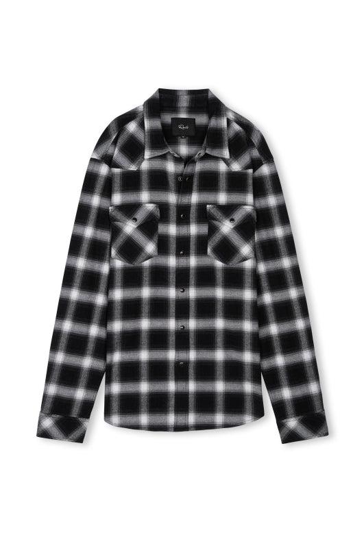 Roy Mirror Smoke flanellhemd kariert, schwarz-weiß, langarm mit knöpfen und brusttaschen