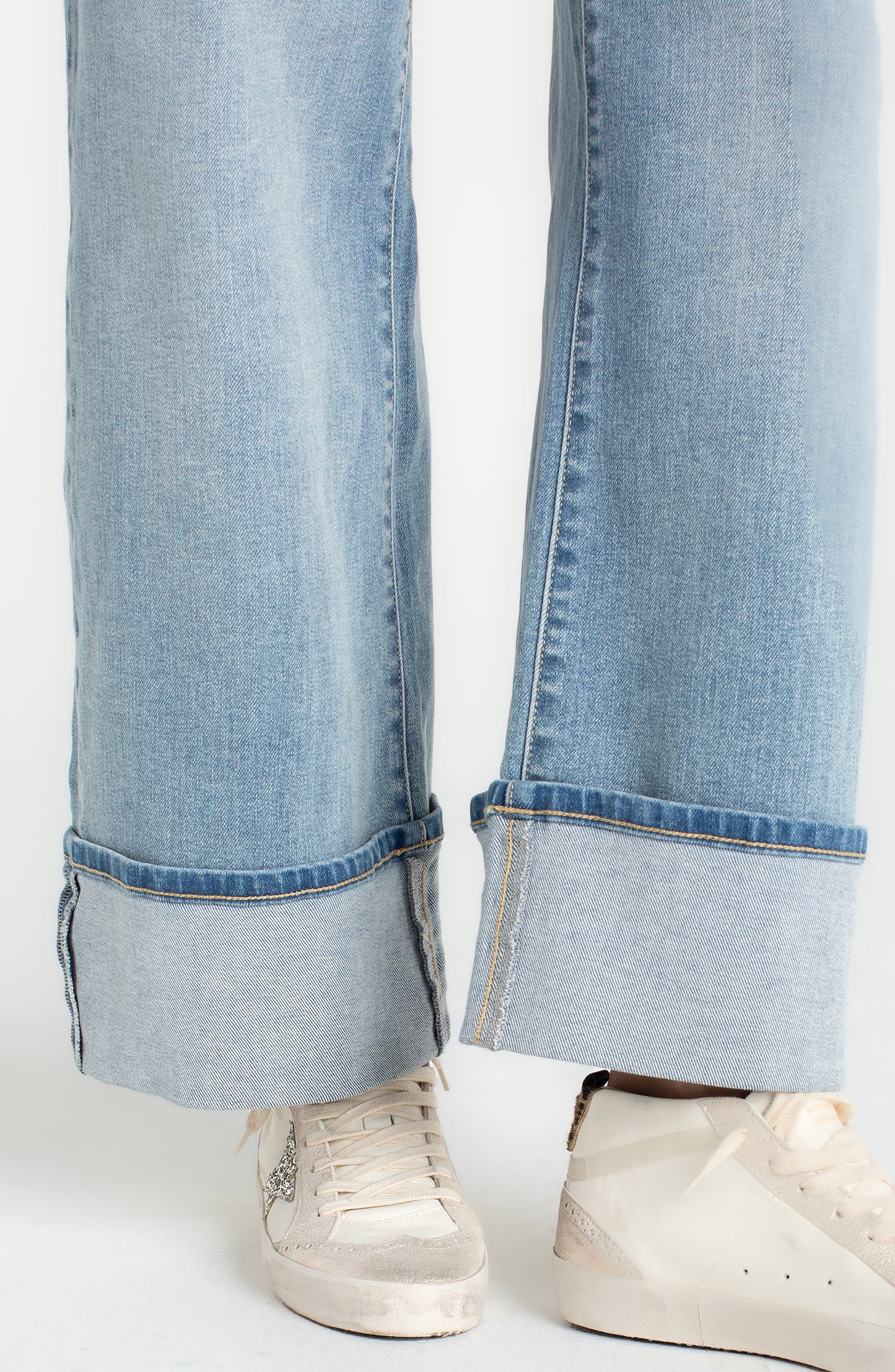 Morgan High Rise Cuffed Wide Leg 30' Inseam in blue stretch denim by LIVERPOOL LOS ANGELES