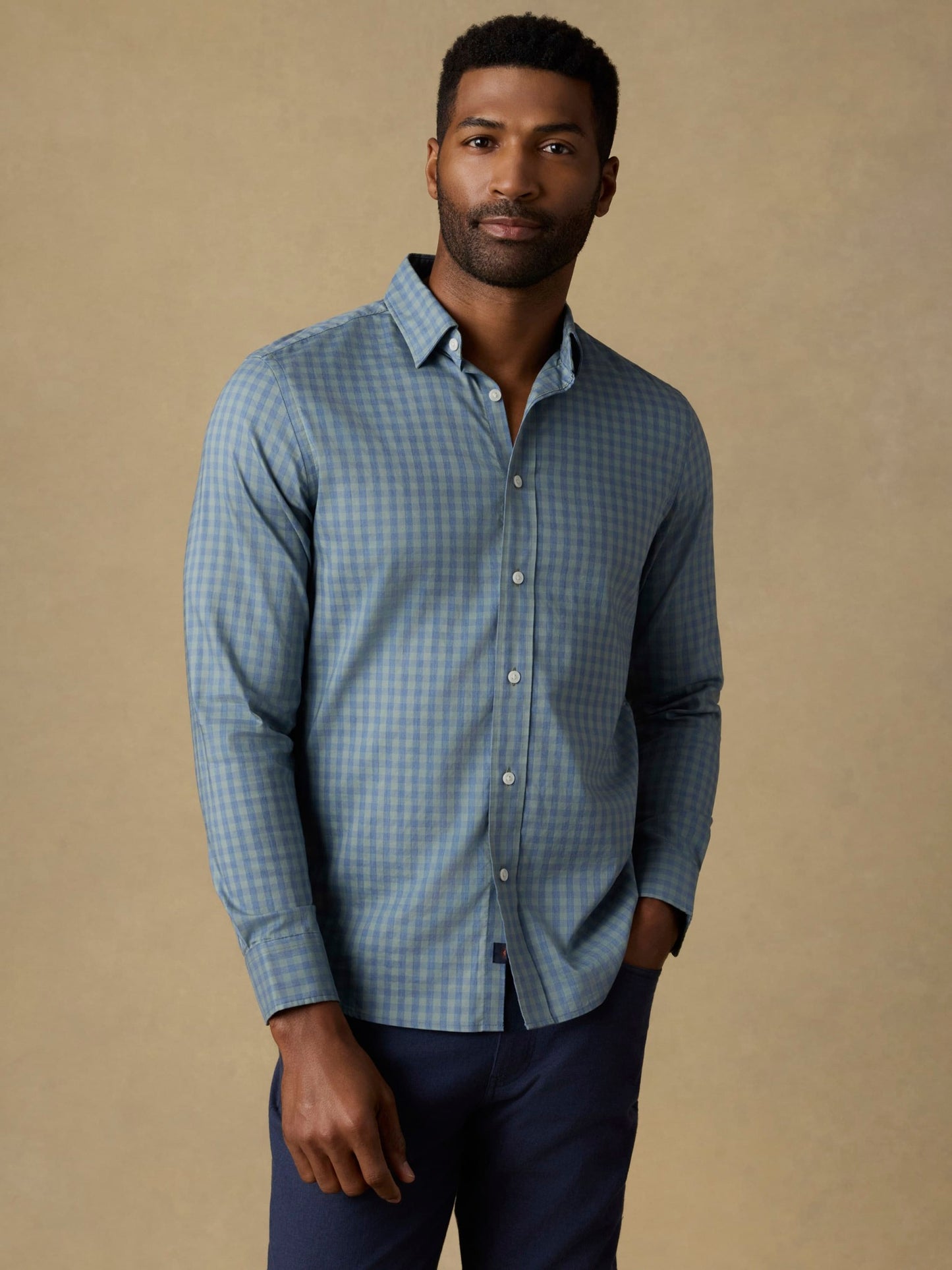 The Movement Shirt - Sage Marine Gingham in wrinkle resistant Supima cotton, curated at HCO Fredericksburg