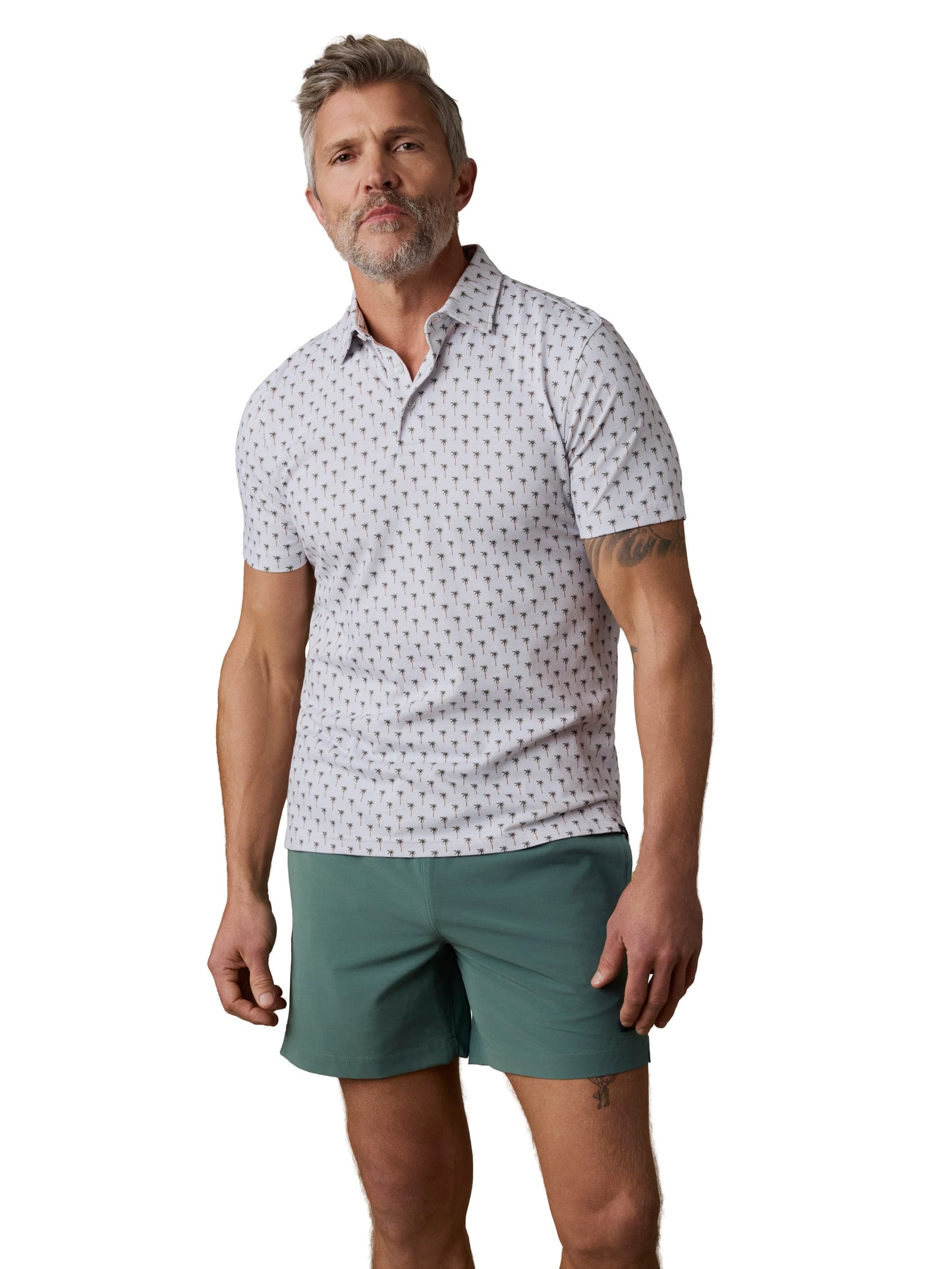 SS Movement Pique Polo - Ivory Coastal Palms
