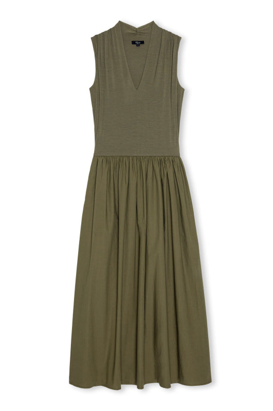 Winnie - Washed Olive sleeveless V-neck dress with gathered skirt by RAILS, boutique style