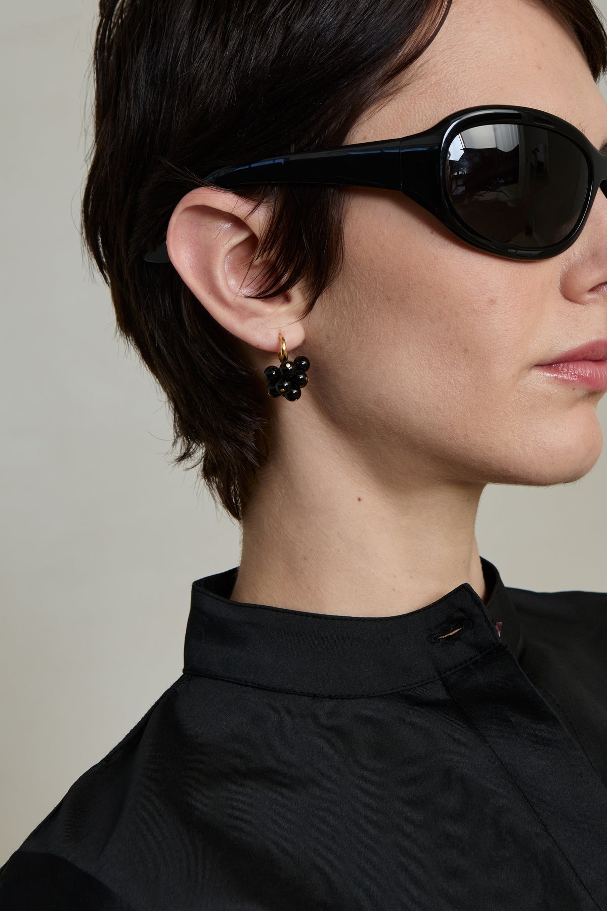Mini Cluster Hoop Earrings - Black Onyx