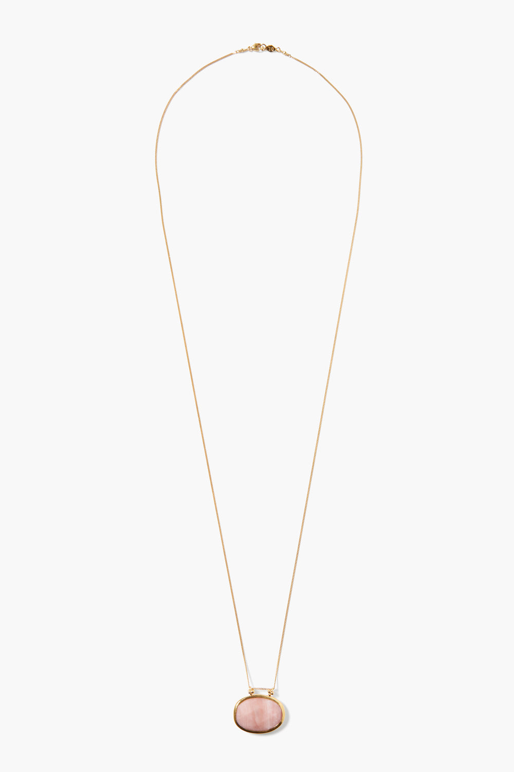 Delicate gold chain necklace featuring a smooth pink stone pendant, showcasing the elegant Ng-15181Lq perfect for adding a subtle touch of sophistication and effortless Hill Country style.