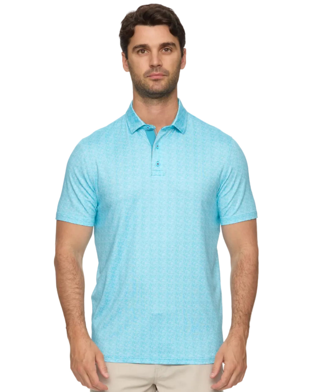 Cloverdale SS Leaf Print Performance Polo in blue with moisture wicking by FLAG & ANTHEM
