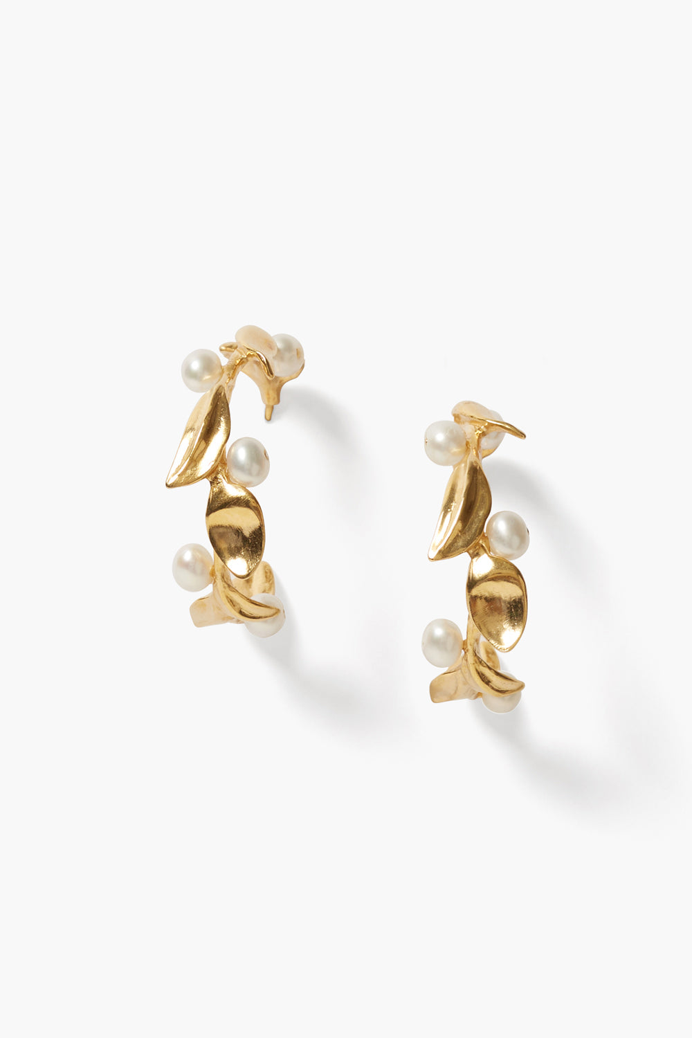 18Kt Leaf Hoop Post Ear Wht Prl