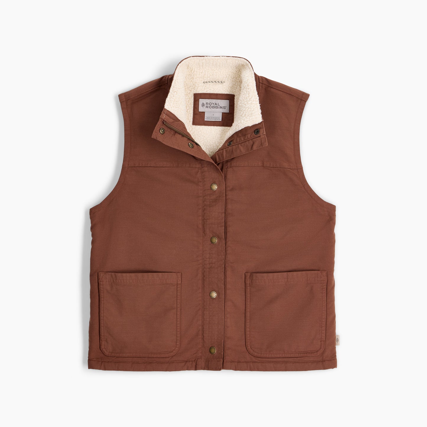 Women's El Cap Canvas Vest by ROYAL ROBBINS, Brown sherpa-lined canvas vest