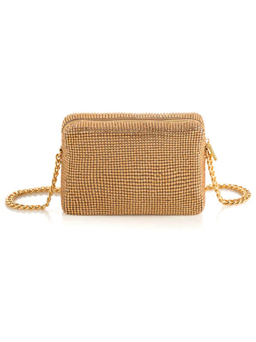Hedi Shoudler women's purse in silver mesh with gold chain strap by SHIRALEAH from HCO collection