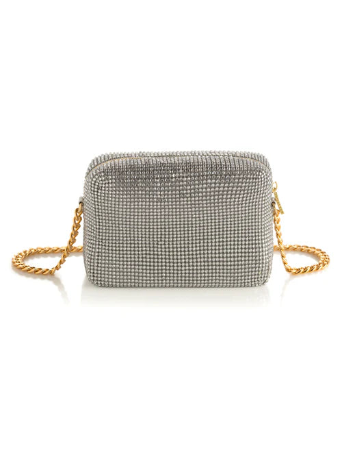 Hedi Shoudler women's purse in silver mesh with gold chain strap by SHIRALEAH from HCO collection
