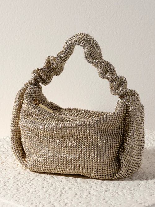 Harley Bag in shimmering gold mesh with ruched handle, from SHIRALEAH at Hill Country Outfitters