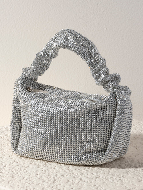 Harley Bag in shimmering gold mesh with ruched handle, from SHIRALEAH at Hill Country Outfitters
