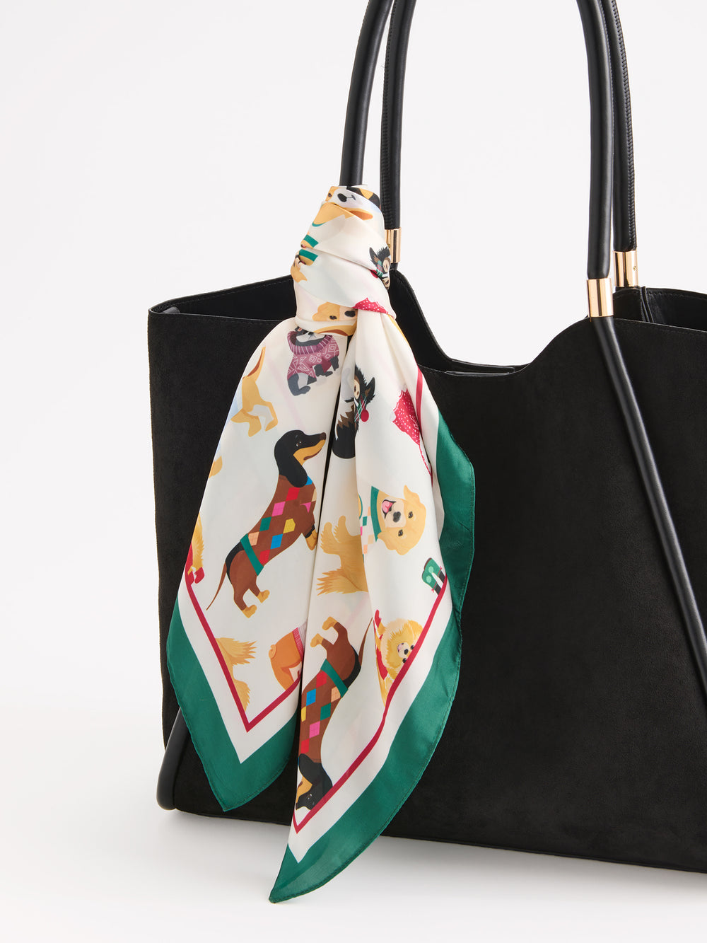 Doggies Square Scarf with playful pup designs and green border by SHIRALEAH HCO Women's Accessories