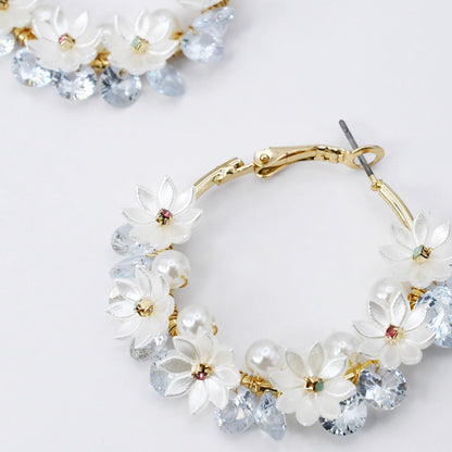 Crystal Garden Hoop N12 with gold, pearl beads, clear crystals, personally curated Fredericksburg TX