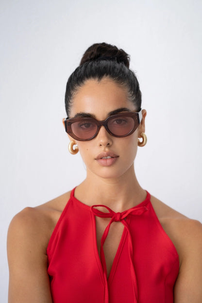 Frankie Acetate Cat Eye - Crystal Brown / Pink