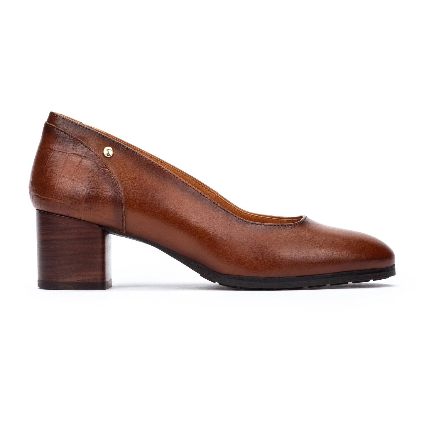 Calafat W1Z-5920C1 brown leather block heel with embossed detail, PIKOLINOS Women’s Shoes HCO