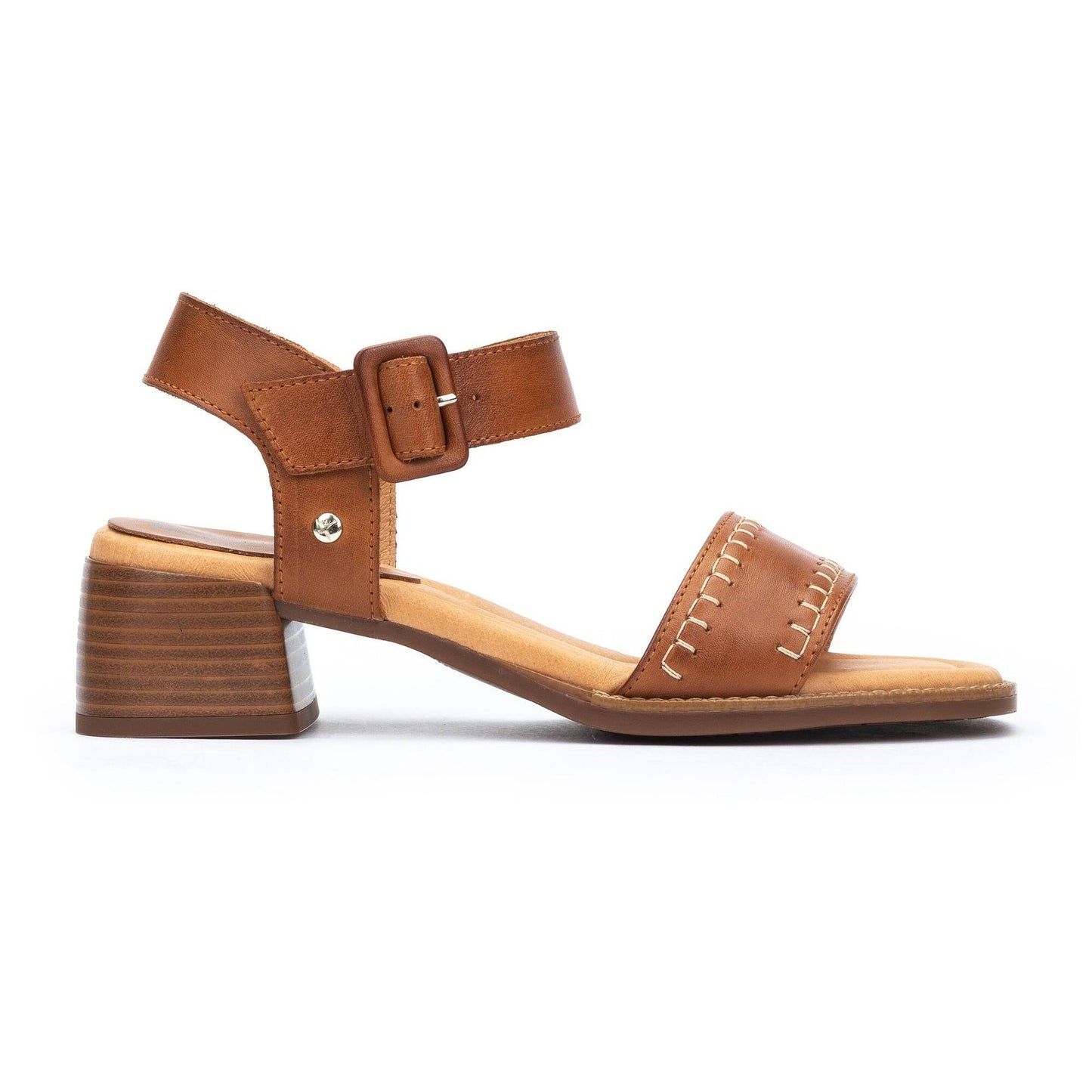 Sandalias color Brandy Oliva W2G con tacón bloque y tira con hebilla