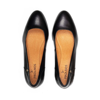 Calafat W1Z-5920C1 black leather flat with beige insole, PIKOLINOS Women's Shoes HCO collection
