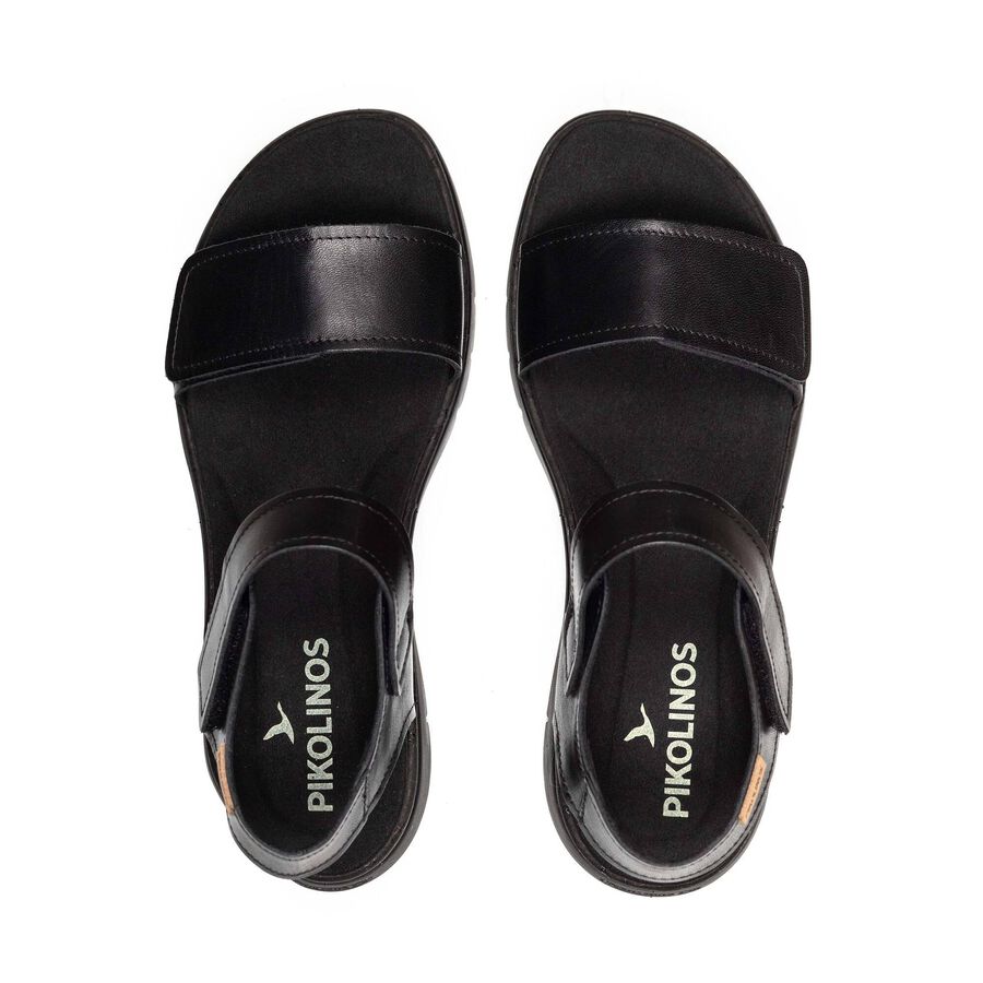 Palma W4N-0940 black leather sandals with cushioned sole by PIKOLINOS, Women's Shoes HCO