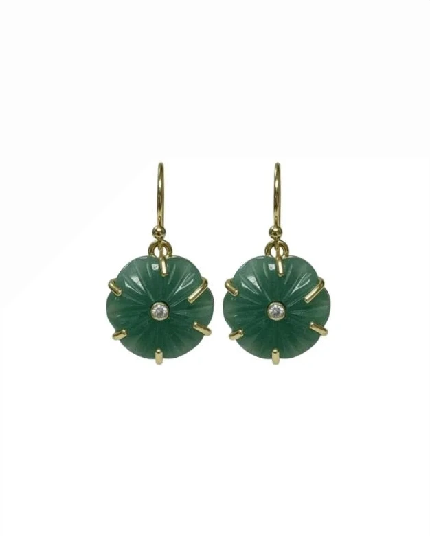 Amalfi Earrings with green floral resin, gold plating, CZ accent, French hook by ACCESSORY CONCIERGE