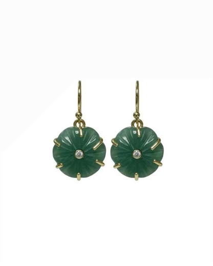 Amalfi Earrings with green floral resin, gold plating, CZ accent, French hook by ACCESSORY CONCIERGE
