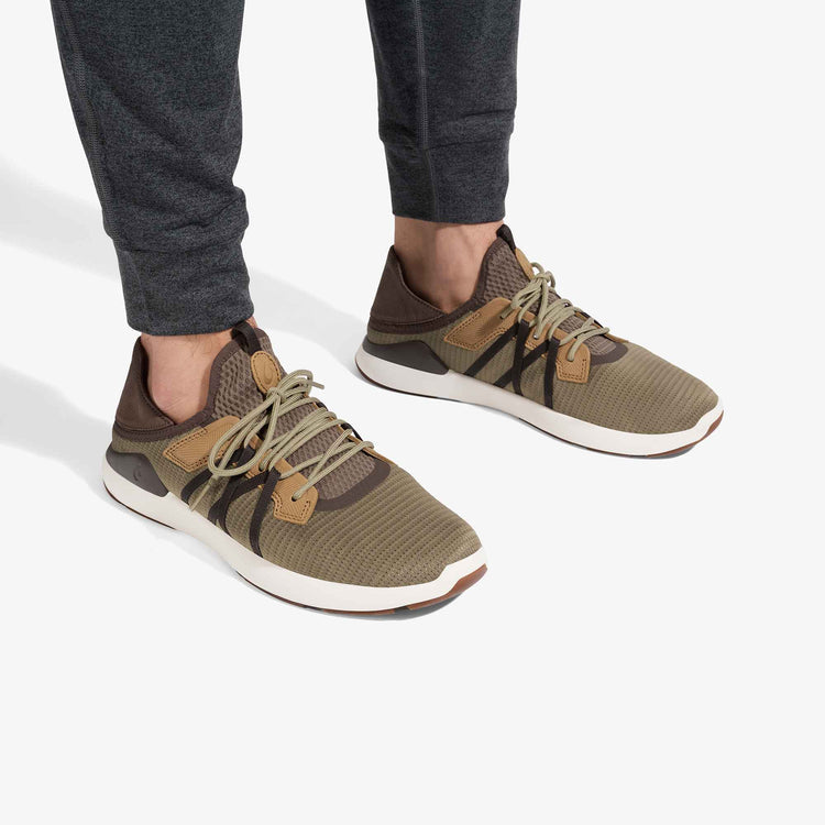 Mio Li M - Mustang/DK Java sneaker in brown geometric mesh with tan accents by OLUKAI