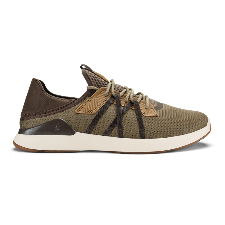 Mio Li M - Mustang/DK Java men's sneaker in brown geometric mesh with tan accents by OLUKAI