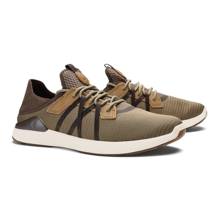 Mio Li M - Mustang/DK Java men's sneaker in brown geometric mesh with tan and black accents by OLUKAI