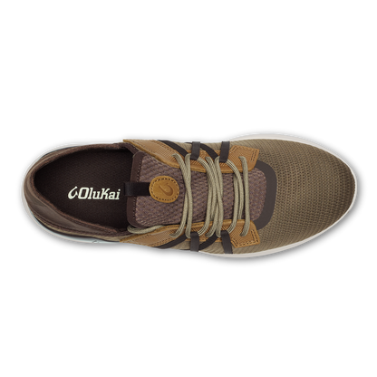 Mio Li M - Mustang/DK Java men's sneaker in breathable brown geometric mesh by OLUKAI