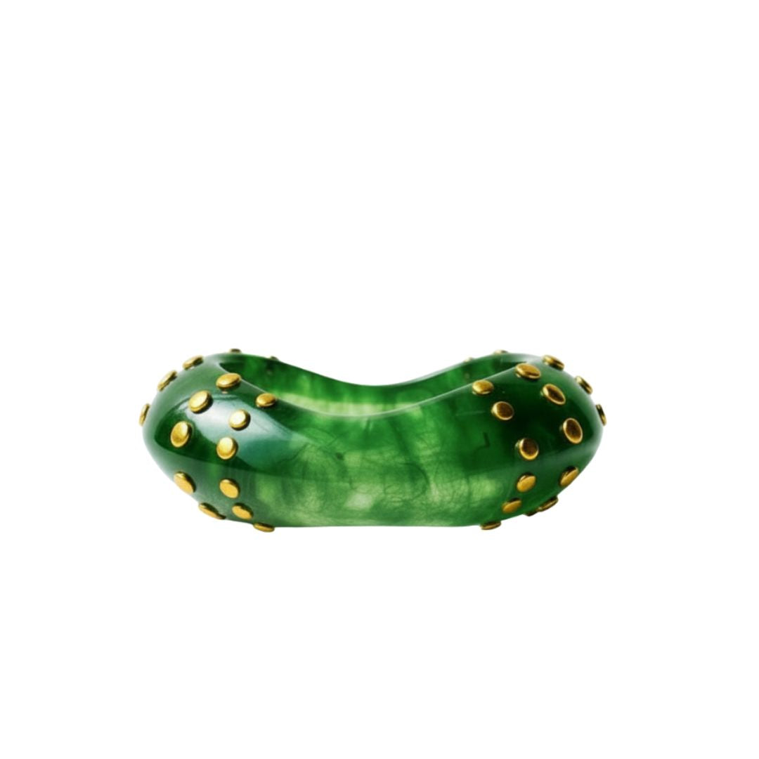 Bondi Bangle in green resin with gold-plated stainless steel studding, Women's Jewelry by ACCESSORY CONCIERGE