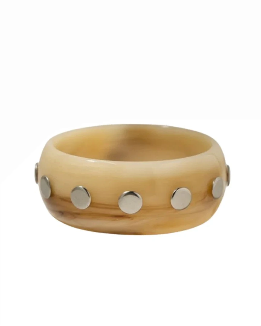 Bri Bangle in beige and brown resin with silver-plated studs, Women's Jewelry, ACCESSORY CONCIERGE, HCO