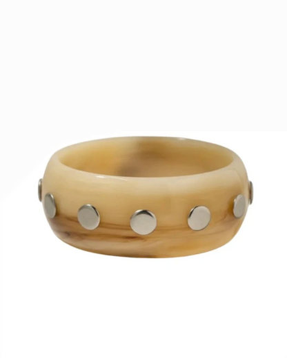 Bri Bangle in beige and brown resin with silver-plated studs, Women's Jewelry, ACCESSORY CONCIERGE, HCO