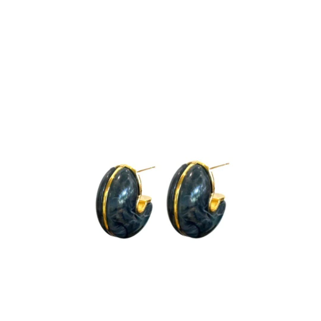 Carson Hoop earrings in midnight blue with gold-tone rim and hinge back closures