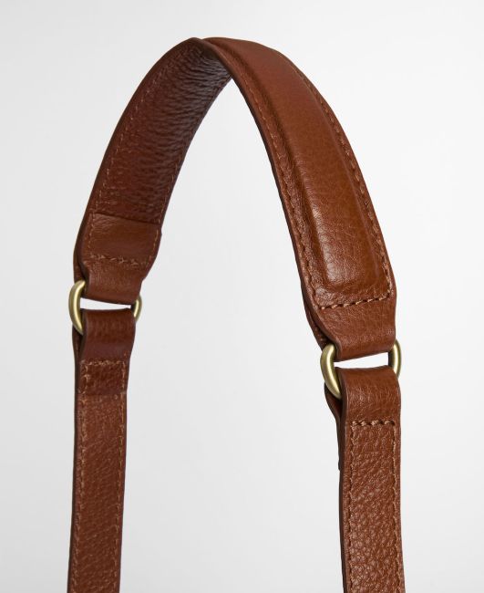 Elm Tartan Crossbody Bag brown bovine leather adjustable shoulder strap with aged brass rings
